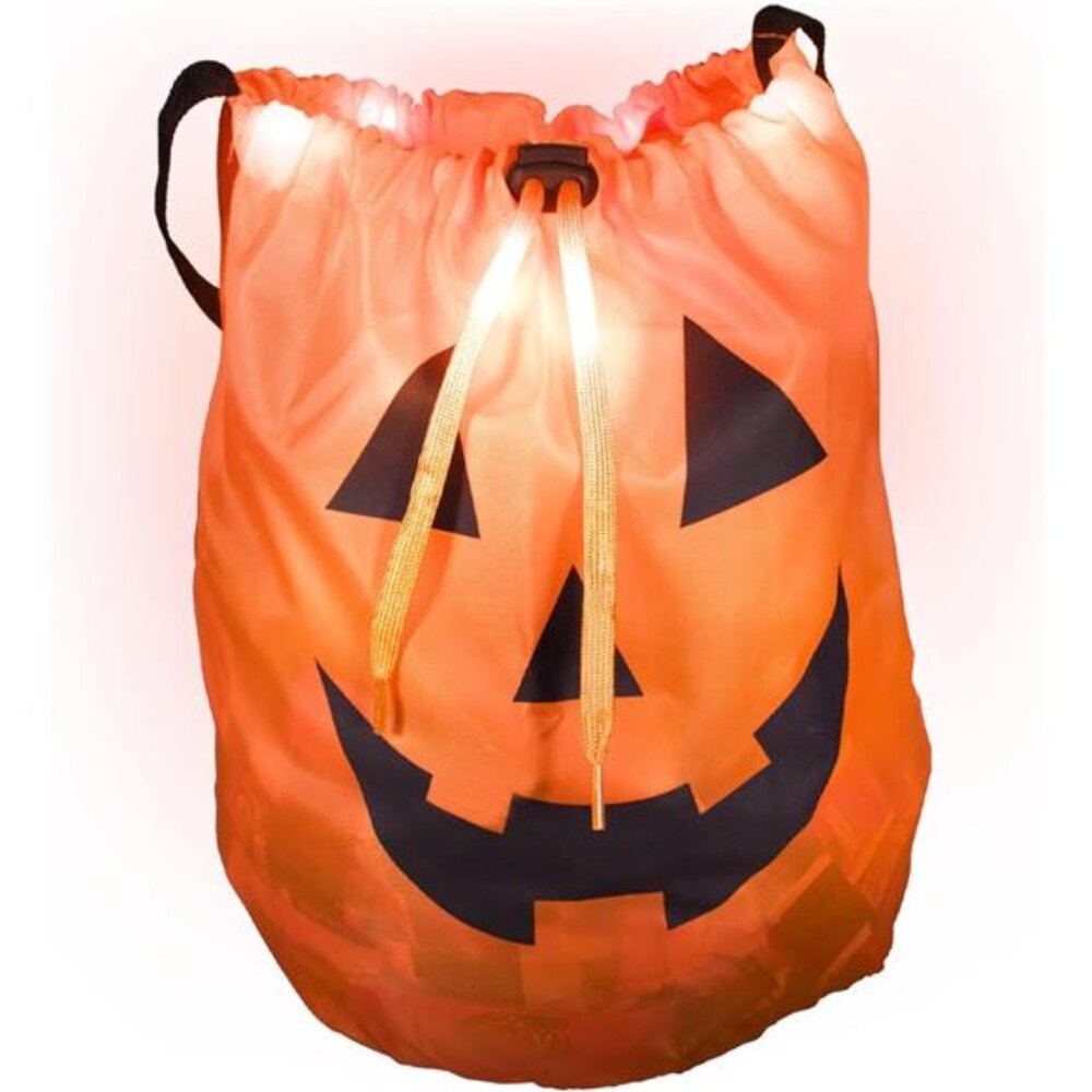 Windy City Novelties Led Halloween Pumpkin Draw String Trick or Treat Candy Bag